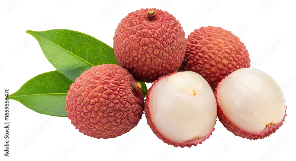 Isolated Lychee Fruits with Leaves Isolated Lychee Fruits with Leaves