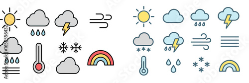 Vector illustration of diverse weather icons showcasing conditions