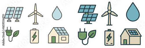 Innovative renewable energy icons collection for sustainable living