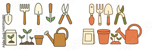Tools and supplies for gardening in a neat vector illustration