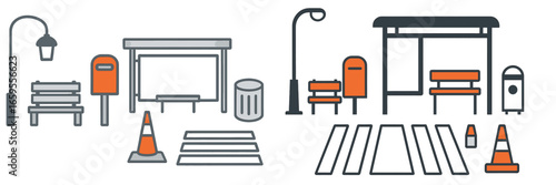 Urban transportation elements vector illustration in a modern city