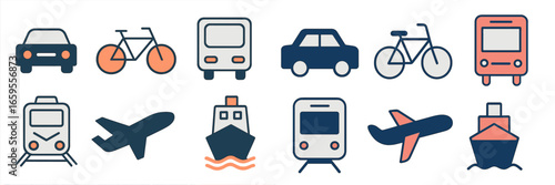 Various transportation modes in a clean vector illustration