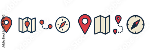 Map and navigation icons in vector style for digital projects