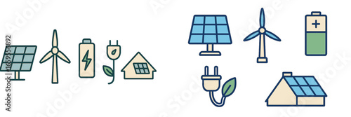 Creative vector illustration of renewable energy sources and symbols