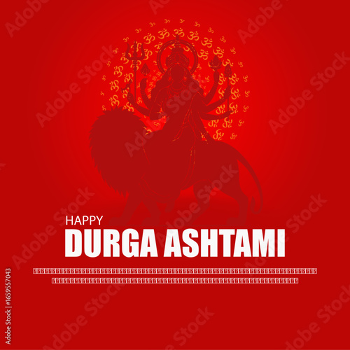 
Happy Durga Ashtami festival greeting with goddess silhouette in floral mandala