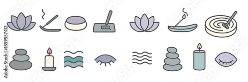 Vector illustration of calming wellness symbols in various shapes