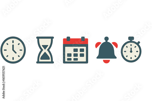 Time management tools with clocks and calendar icons for organization