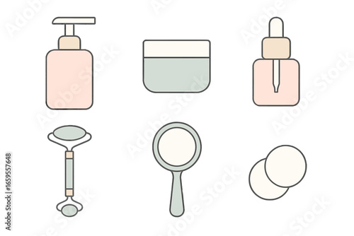 Essential skincare products for daily beauty routine in vector design