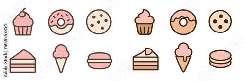 Sweet dessert collection featuring cupcakes, cookies and ice cream