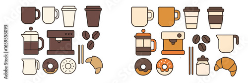 Coffee and pastry collection in vector style for digital use