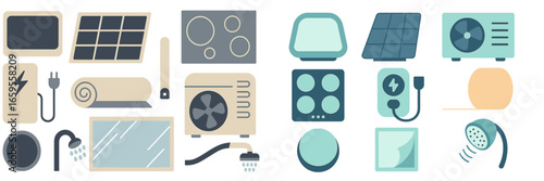 Vector illustration of various home appliances and energy tools