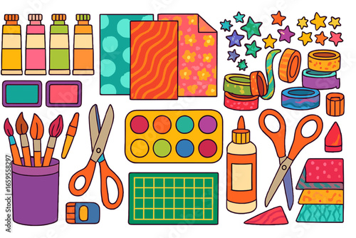 Craft supplies and tools for creative activities at home