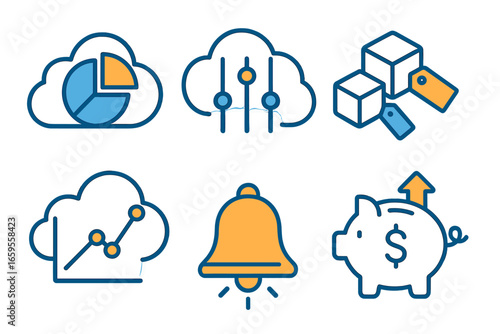 Vector illustration of cloud computing icons for business and finance