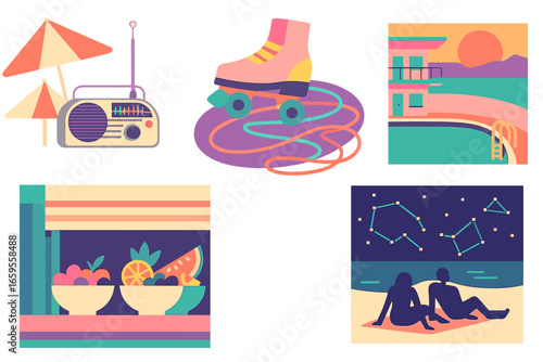Vibrant summer activities in vector illustration style for relaxation