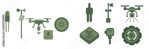 Vector illustration of agricultural technology tools and drones