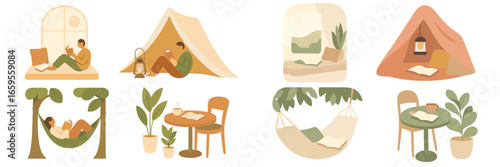 Cozy moments of relaxation in various natural settings