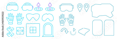 Vector illustration of virtual reality and wellness elements in blue