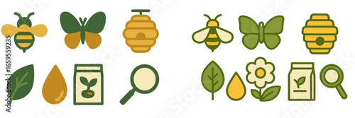 Nature vector art featuring bees, butterflies, and plants