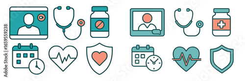 Health and wellness vector icons for digital healthcare solutions