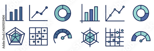 Vector illustration of diverse data visualization designs for analysis