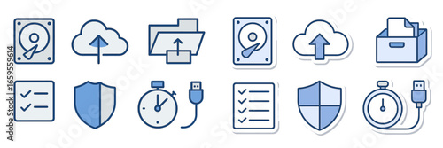 Data backup and security icons for cloud storage solutions