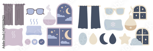 Cozy bedroom vector elements for a serene nighttime atmosphere