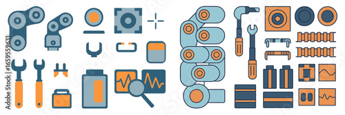 Vector art of industrial tools and robotics for design
