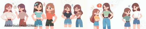 Flat Illustration Angry Girl Argument Scene Conflict Between Friend Character
