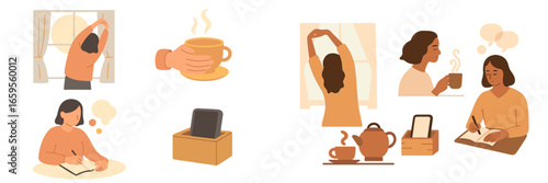 Morning routine with coffee and reflection from a cozy home