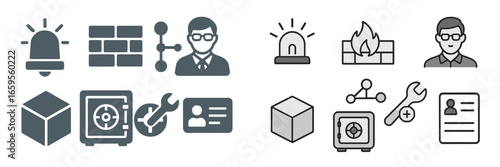 Icons representing security, safety, and emergency services for design