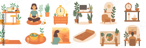 Vector illustration of delivery and shopping icons for online commerce
