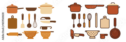Warm-colored vector illustration of kitchen utensils
