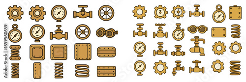 Industrial vector illustration featuring gears, gauges, and valves