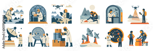 Exploring various scientific activities through vector illustration