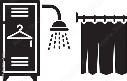 Shower Room Icon – Locker, Curtain, Bathroom Facility, Hygiene Symbol