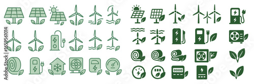 Green energy icons for sustainable tech solutions