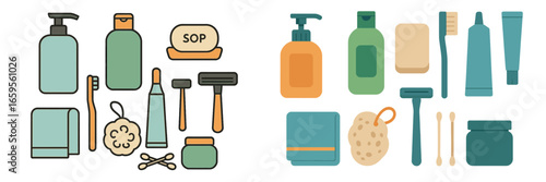 Vector illustration of cleaning supplies and personal care items