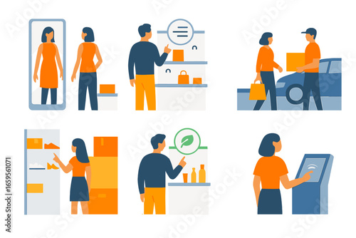 A vector illustration showcases various shopping activities