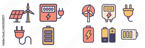 Renewable energy icons showcasing solar and wind power elements