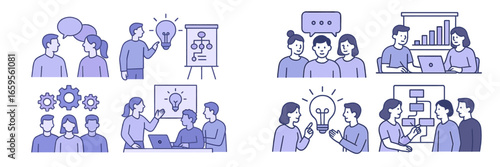 Collaborative brainstorming and planning session in a modern workspace