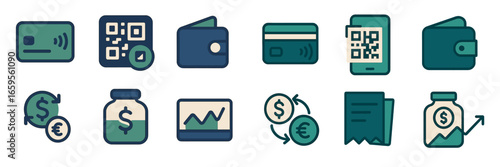 Modern financial icons showcasing payment methods and transactions