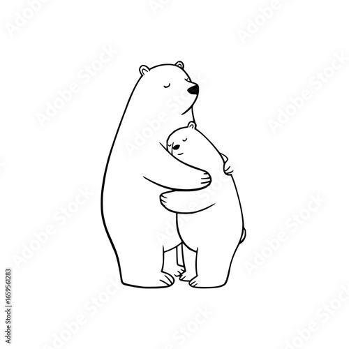 Cute polar bear hugging baby bear vector illustration drawing for animal lovers and wildlife enthusiasts