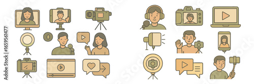 Engaging vector illustrations of content creation tools and activities