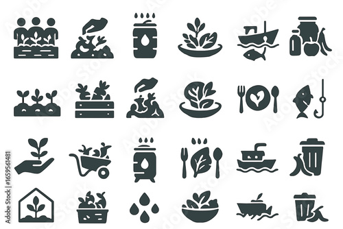Vector illustration of gardening, fishing, and cooking activities