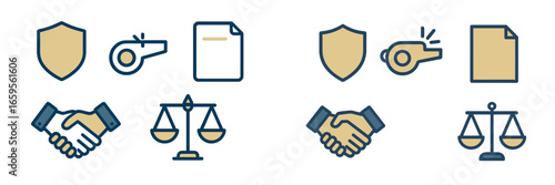 Icons representing protection, law, and teamwork in vector design