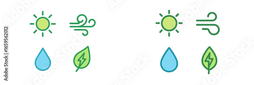 Vector illustration of weather elements with sun rain wind and leaves