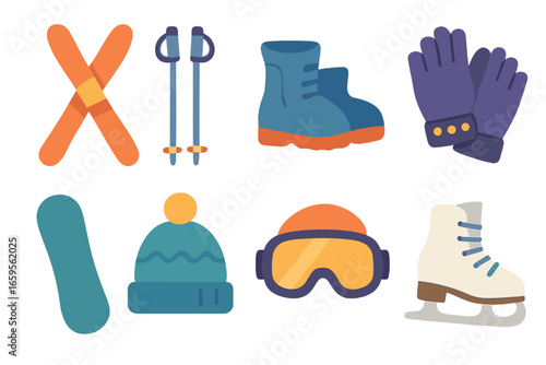 Winter Sports Icons. Flat vector mini-illustrations Winter sports activities in colors children's