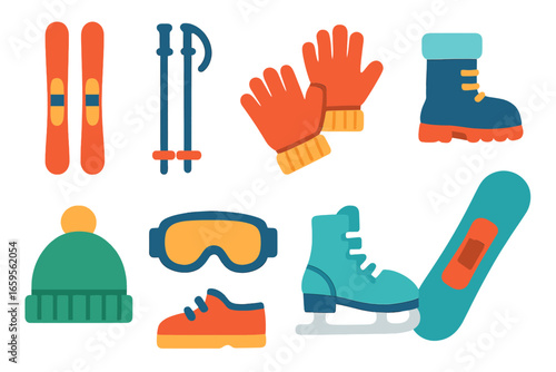 Winter Sports Icons. Flat vector mini-illustrations Winter sports activities in colors children's