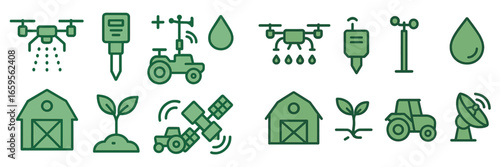 Innovative agricultural technology icons for smart farming solutions