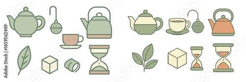 Teapots and tea accessories in vector illustration style
